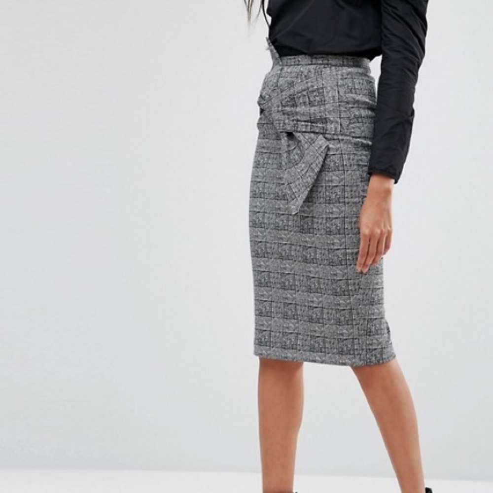 River Island Check Bow Detail Pencil Skirt - Picture 3 of 4